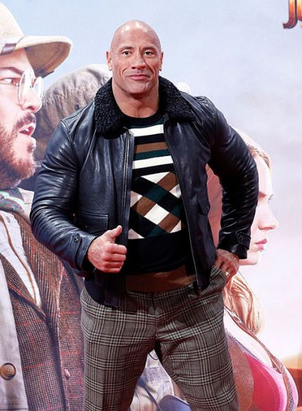 Dwayne Johnson Black Sheerling Leather Jacket Front View