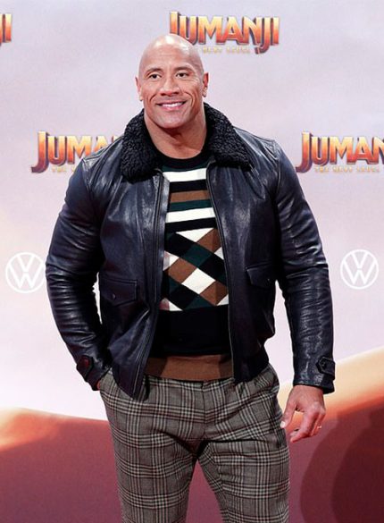 Dwayne Johnson Black Sheerling Leather Jacket Side View