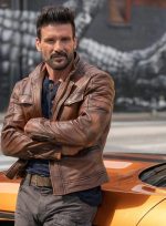 Frank Grillo Boss Level Distressed Brown Leather Jacket Closure Look