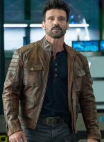 Frank Grillo Boss Level Distressed Brown Leather Jacket Front View