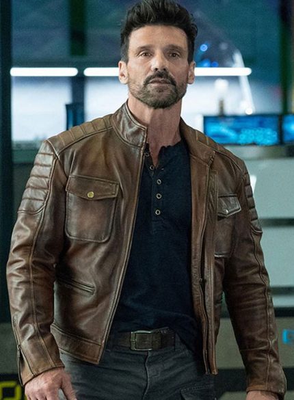 Frank Grillo Boss Level Distressed Brown Leather Jacket Front View