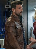 Frank Grillo Boss Level Distressed Brown Leather Jacket Side View