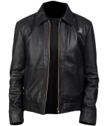 Inferno Men Black Leather Jacket front view