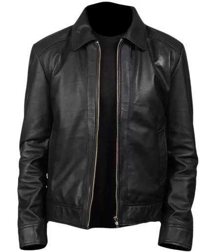 Inferno Men Black Leather Jacket front view