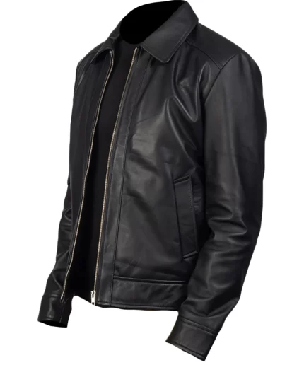 Inferno Men Black Leather Jacket side view