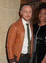 James McAvoy Brown Bomber Leather Jacket Closure Look
