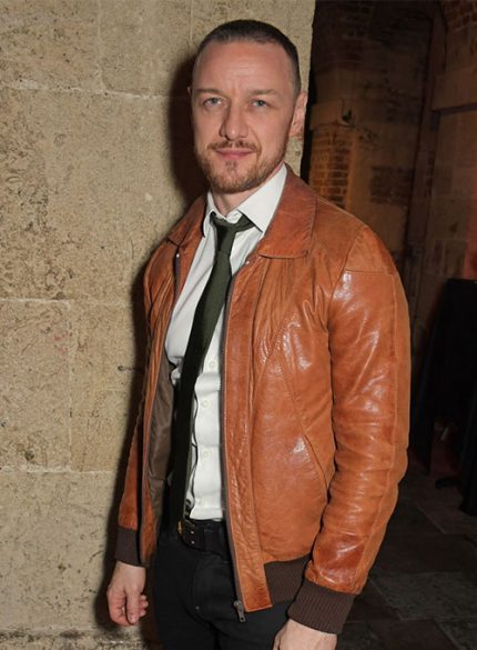 James McAvoy Brown Bomber Leather Jacket Front View
