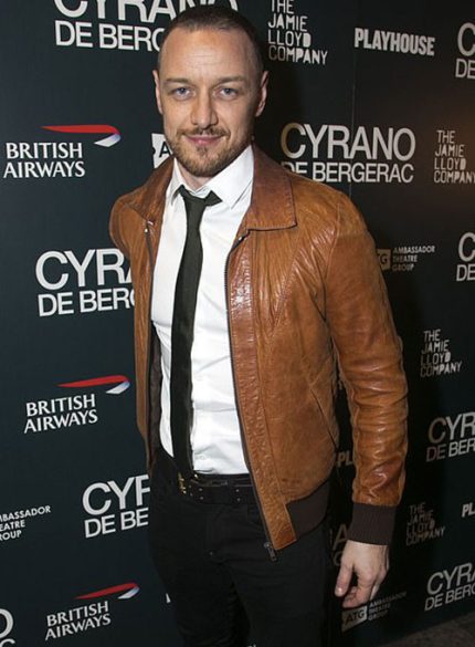 James McAvoy Brown Bomber Leather Jacket Side View