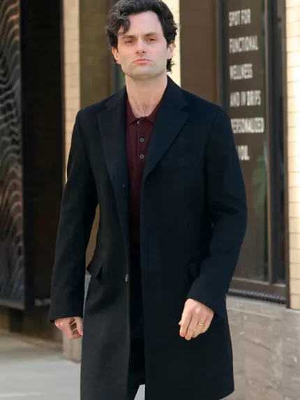 Joe Goldberg Black Wool Trench Coat Front View