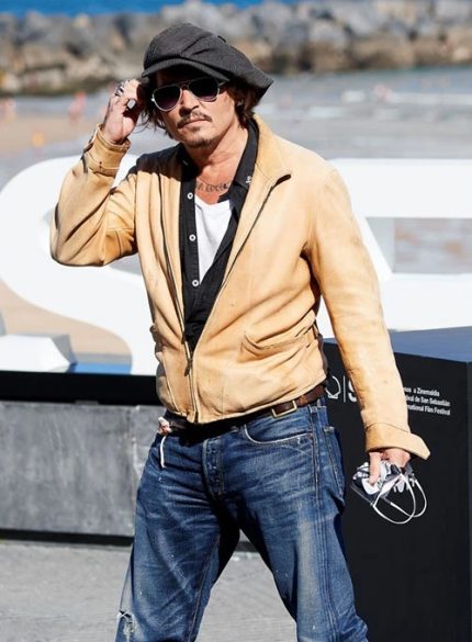 Johnny Depp Suede Brown Leather Jacket Front View