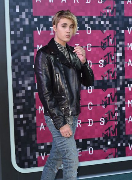 Justin Bieber Black Leather Biker Jacket Side View
