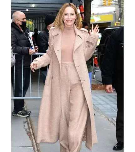 Leslie Mann Beige Wool Trench Coat Front View