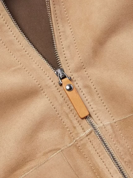 men brown leather cafe racer jacket closeup details