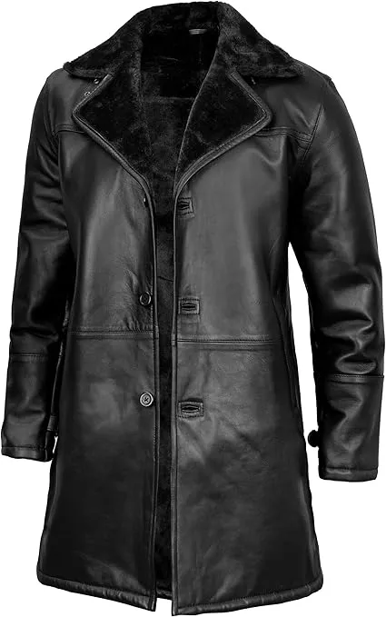 men charles black shearling leather coat side view