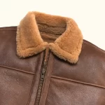 Men Brown Leather Bomber Jacket closeup details