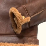 Men Brown Leather Bomber Jacket in motion