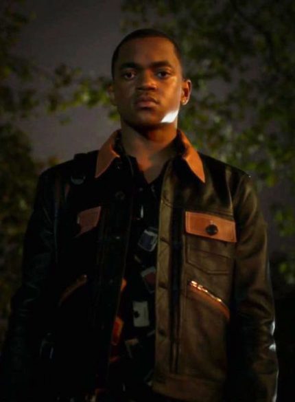 Michael Rainey Jr. Black Leather Trucker Jacket Closure Look