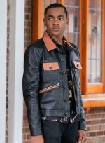 Michael Rainey Jr. Black Leather Trucker Jacket Front View