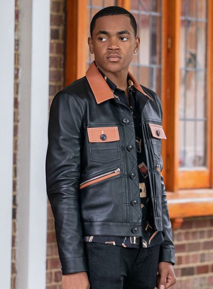 Michael Rainey Jr. Black Leather Trucker Jacket Front View