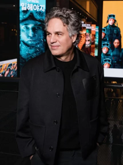 Mickey 17 2025 Mark Ruffalo Black Wool Black Jacket Side View