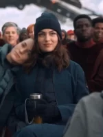 Mickey 17 Anamaria Vartolomei Blue Wool Jacket Front View