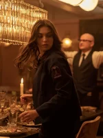 Mickey 17 Anamaria Vartolomei Blue Wool Jacket Side View