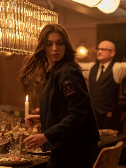 Mickey 17 Anamaria Vartolomei Blue Wool Jacket Side View