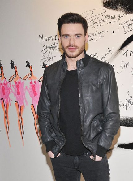 Richard Madden Black Bomber Leather Jacket Front View