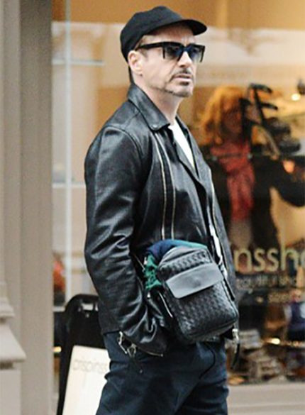 Robert Downey Jr. Lapel Black Leather Jacket Side View