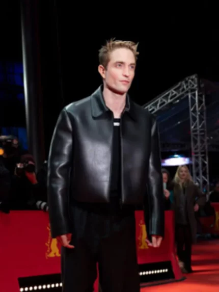Robert Pattinson Mickey 17 2025 Premiere Black Leather Jacket Front View