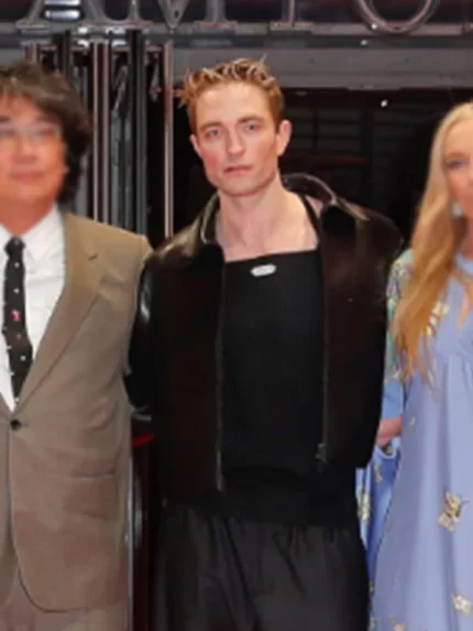 Robert Pattinson Mickey 17 2025 Premiere Black Leather Jacket In Motion