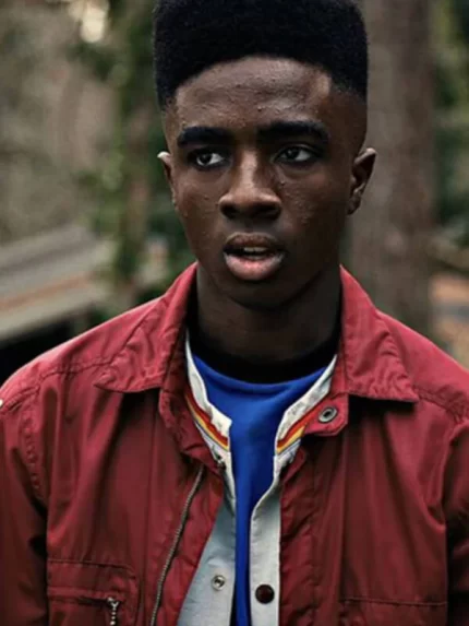 Stranger Things S4 Caleb McLaughlin Maroon Cotton Jacket Closeup Details