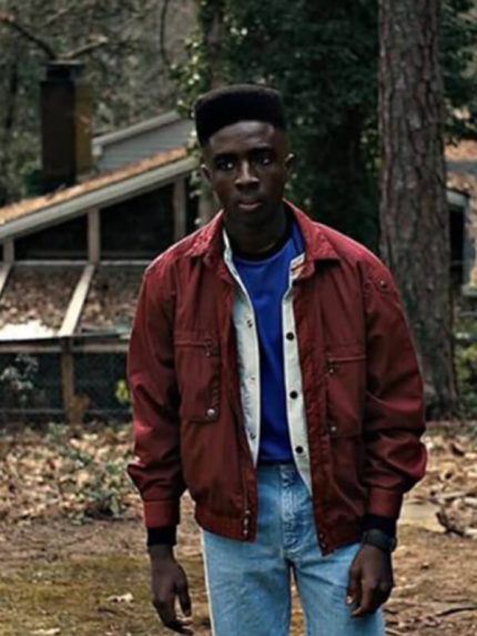 Stranger Things S4 Caleb McLaughlin Maroon Cotton Jacket Front View