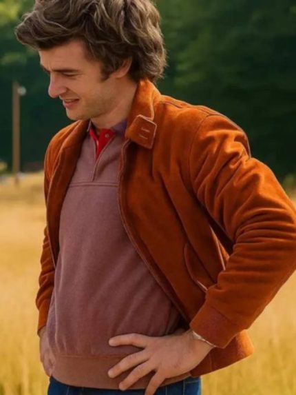 Stranger Things S5 Joe Keery Suede Brown Jacket Side View