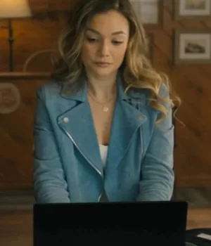 Sullivans Crossing S02 Amalia Williamson Blue Suede Leather Jacket Closeup Details