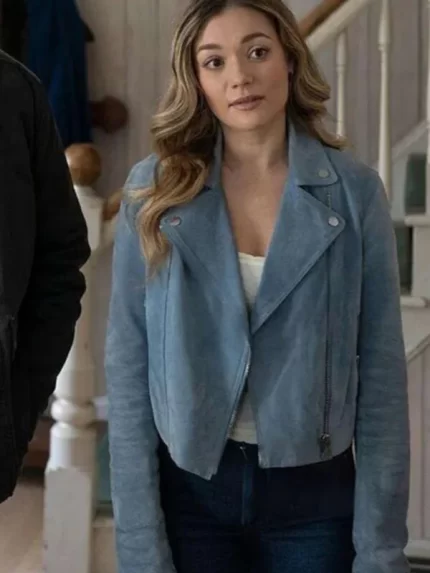 Sullivans Crossing S02 Amalia Williamson Blue Suede Leather Jacket Front View