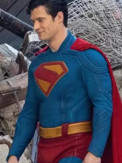 Superman 2025 Clark Kent Blue Leather Jacket Side ViewSide profile showing fitted cut and clean flow