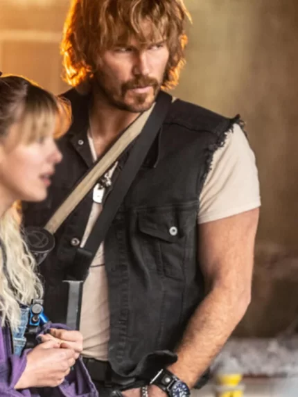 The Electric State 2025 Chris Pratt Vintage Black Cotton Vest Front View