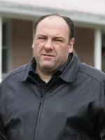 The Sopranos James Gandolfini Black Leather Bomber Jacket Front View