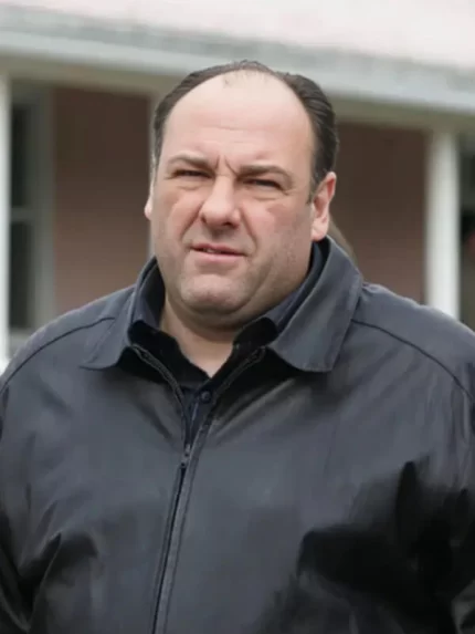 The Sopranos James Gandolfini Black Leather Bomber Jacket Front View