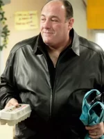 The Sopranos James Gandolfini Black Leather Bomber Jacket Side View