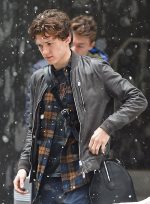 Tom Holland Dark Brown Bomber Leather Jacket Side View