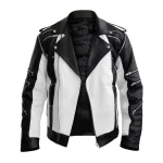 Vintage Black and White Biker Leather Jacket Front View