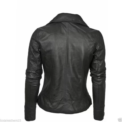 women premium lambskin leather jacket back view