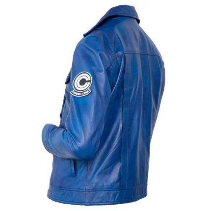 Dragon Capsule Corp Future Trunks Blue Leather Jacket Side View