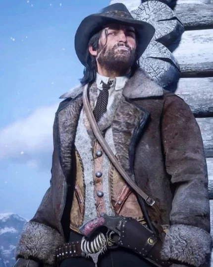RDR2 John Marston Brown Shearling Coat Front View
