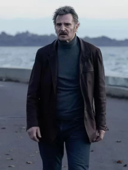 Absolution 2024 Liam Neeson Thug Dark Brown Leather Jacket Front View