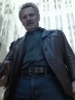 Absolution 2024 Liam Neeson Thug Dark Brown Leather Jacket Side View