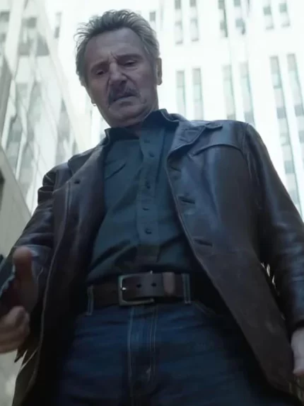 Absolution 2024 Liam Neeson Thug Dark Brown Leather Jacket Side View