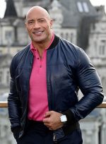 Dwayne Johnson Ionoic Black Leather Jacket Front View